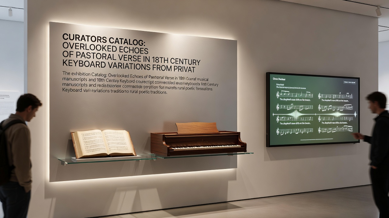Curators examining 18th-century keyboard scores and related pastoral poetry manuscripts in a private archive setting